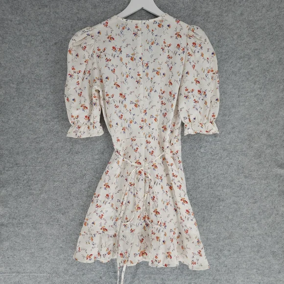 Reformation Carmelo Gabrielle Linen Floral Wrap Mini Dress Small - Picture 3 of 7